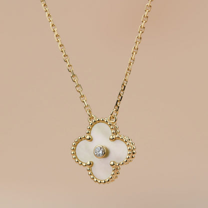 [Garvey ]CLOVER 15MM DIAMOND GOLD MOTHER OF PEARL NECKLACE