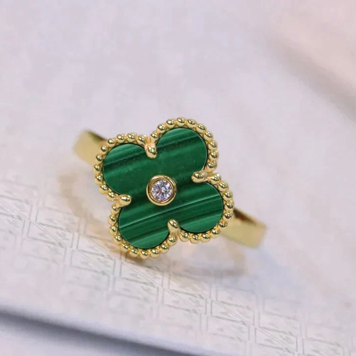 [Garvey ]CLOVER MALACHITE RING GOLD DIAMOND