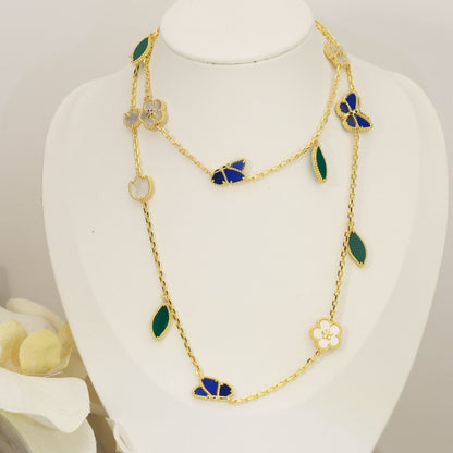 [Garvey]LUCKY SPRING BUTTERFLY & FLOWER STATEMENT NECKLACE - 15-MOTIF FLORAL DESIGN