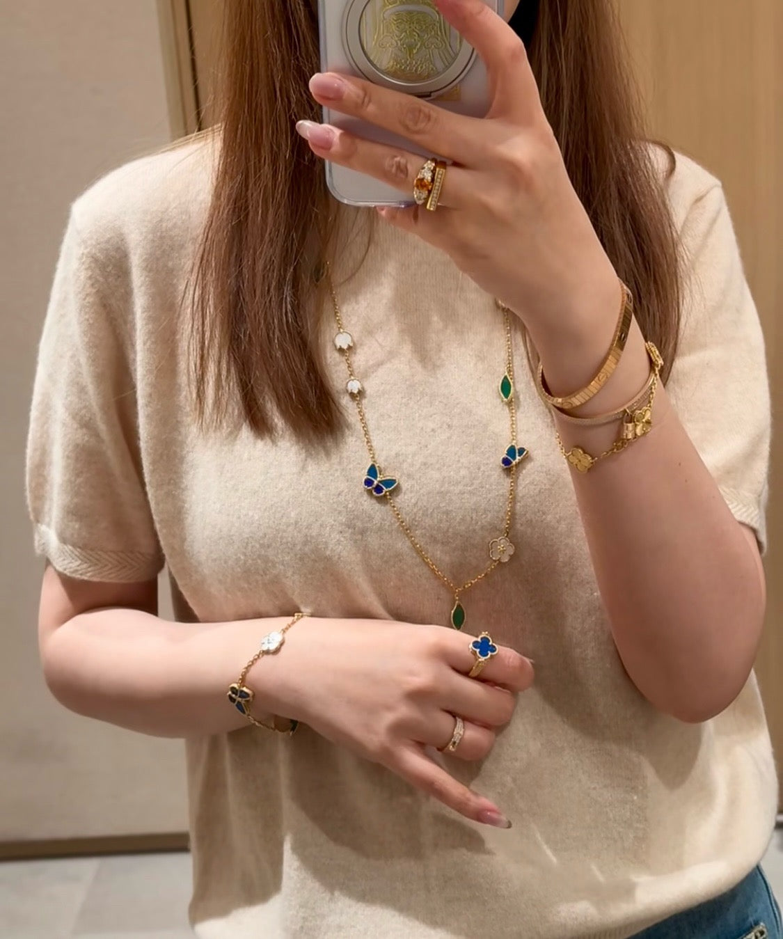 [Garvey]LUCKY SPRING BUTTERFLY & FLOWER STATEMENT NECKLACE - 15-MOTIF FLORAL DESIGN