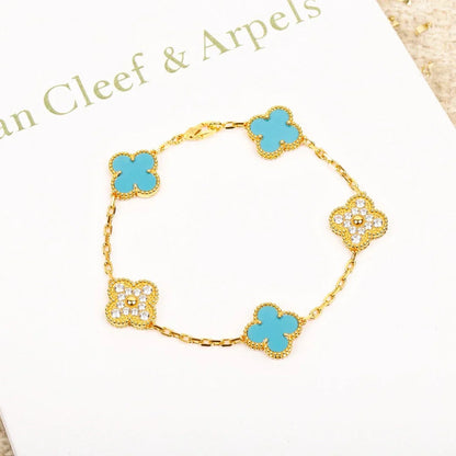[Garvey]LUCKY CLOVER 5-MOTIF BRACELET - TURQUOISE COLLECTION