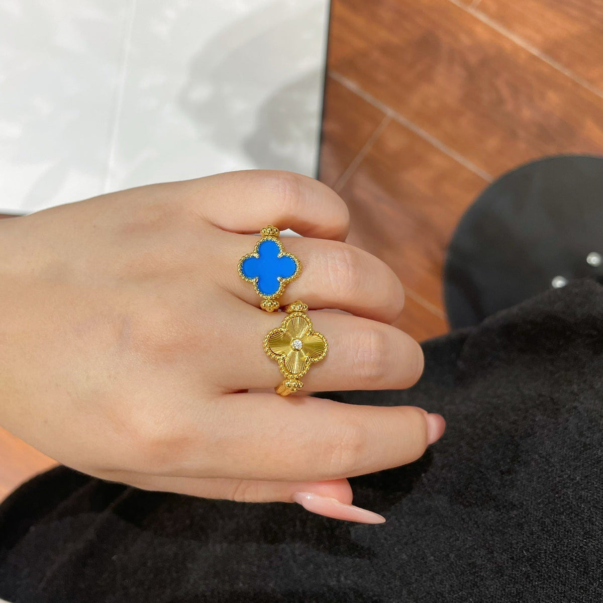 [Garvey ]CLOVER RIVERSIBLE BLUE AGATE RING