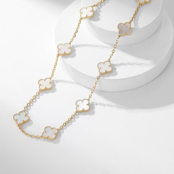 [Garvey ]CLOVER 10 MOTIFS WHITE MOTHER OF PEARL NECKLACE