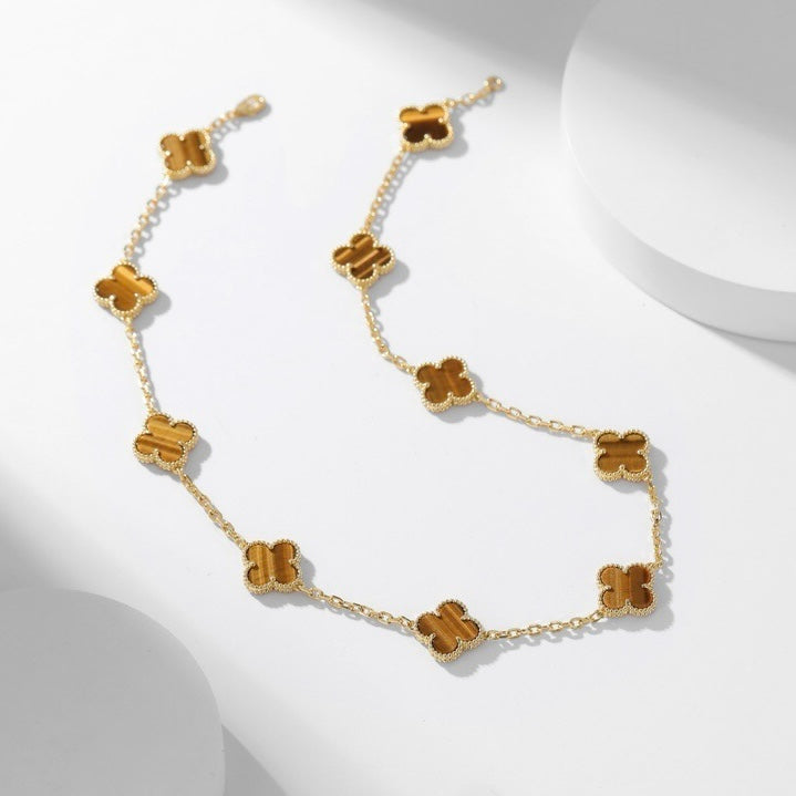 [Garvey ]CLOVER 10 MOTIFS TIGER EYE NECKLACE