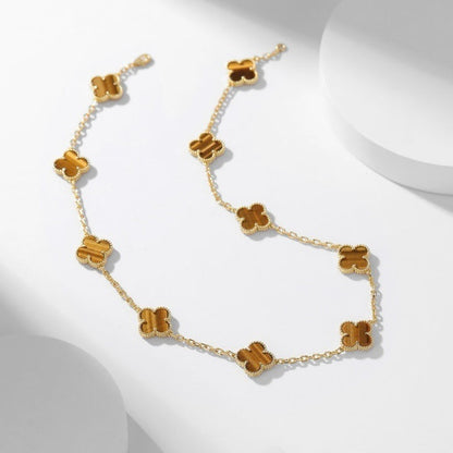 [Garvey ]CLOVER 10 MOTIFS TIGER EYE NECKLACE