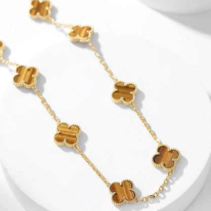 [Garvey ]CLOVER 10 MOTIFS TIGER EYE NECKLACE
