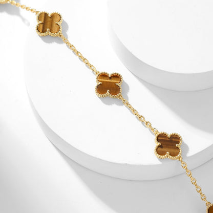 [Garvey ]CLOVER 10 MOTIFS TIGER EYE NECKLACE