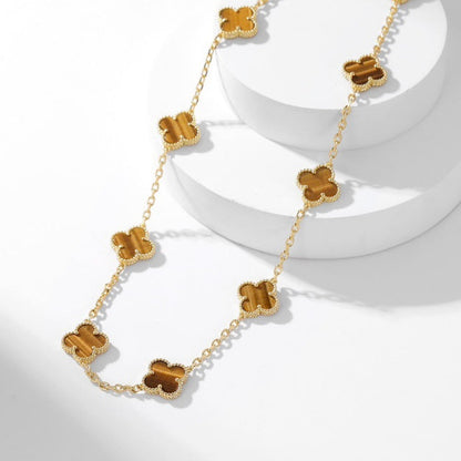 [Garvey ]CLOVER 10 MOTIFS TIGER EYE NECKLACE