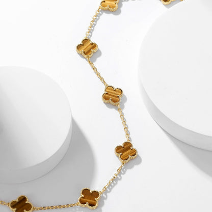 [Garvey ]CLOVER 10 MOTIFS TIGER EYE NECKLACE