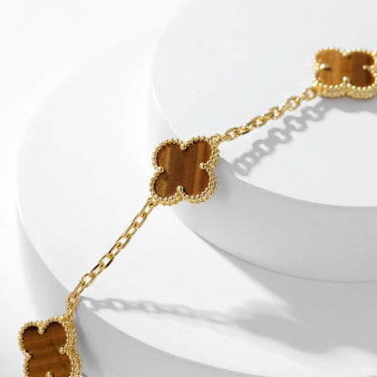 [Garvey ]CLOVER 10 MOTIFS TIGER EYE NECKLACE