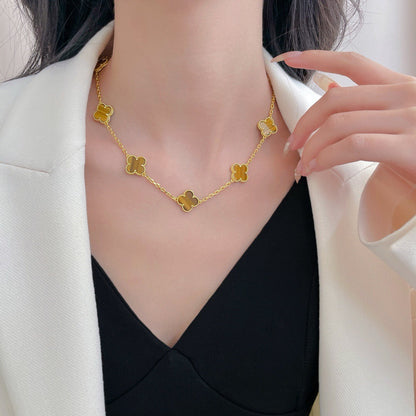 [Garvey ]CLOVER 10 MOTIFS TIGER EYE NECKLACE