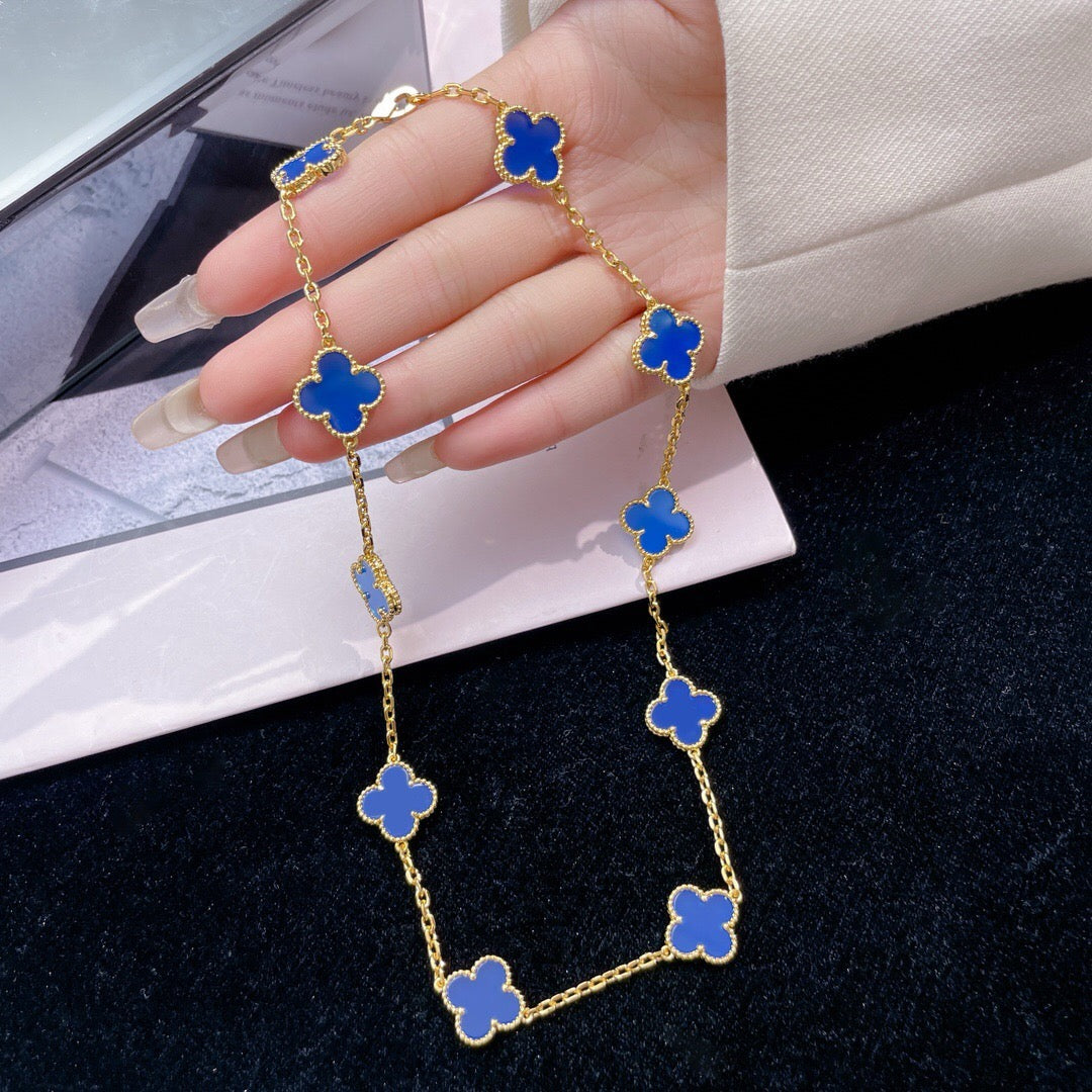 [Garvey ]CLOVER 10 MOTIFS BLUE AGATE NECKLACE