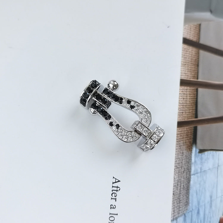 [Garvey ]FORCE LARGE HORSESHOE BLACK WHITE DIAMOND BRACELET SILVER