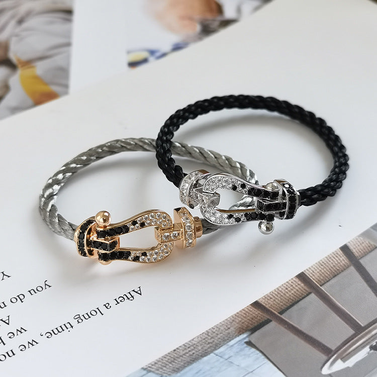 [Garvey ]FORCE LARGE HORSESHOE BLACK WHITE DIAMOND BRACELET SILVER