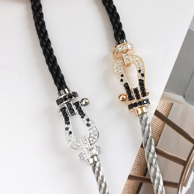 [Garvey ]FORCE LARGE HORSESHOE BLACK WHITE DIAMOND BRACELET ROSE GOLD