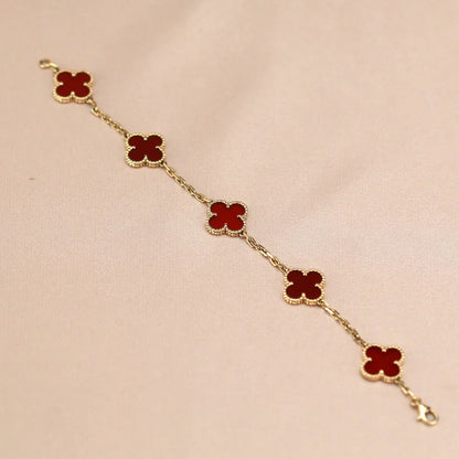 [Garvey]LUCKY CLOVER 5-MOTIF BRACELET - RED CARNELIAN COLLECTION