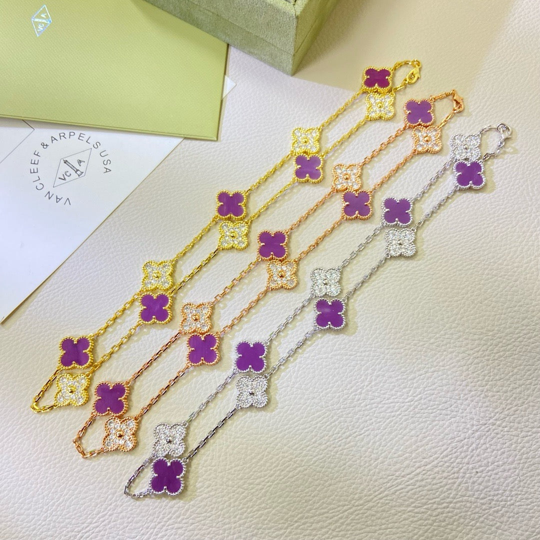 [Garvey ]CLOVER 10 MOTIFS  PURPLE VIOLET DIAMOND NECKLACE