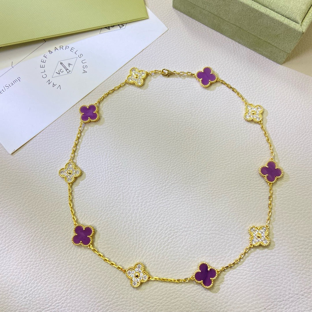 [Garvey ]CLOVER 10 MOTIFS  PURPLE VIOLET DIAMOND NECKLACE