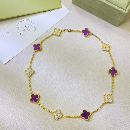 [Garvey ]CLOVER 10 MOTIFS  PURPLE VIOLET DIAMOND NECKLACE