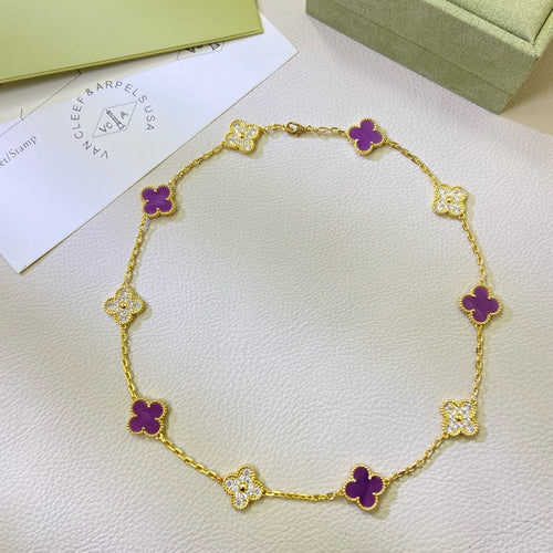 [Garvey ]CLOVER 10 MOTIFS  PURPLE VIOLET DIAMOND NECKLACE