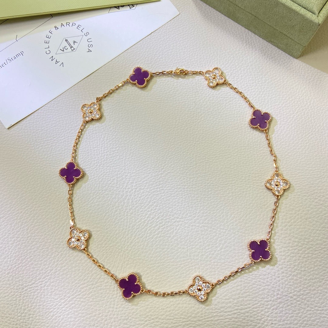 [Garvey ]CLOVER 10 MOTIFS  PURPLE VIOLET DIAMOND NECKLACE