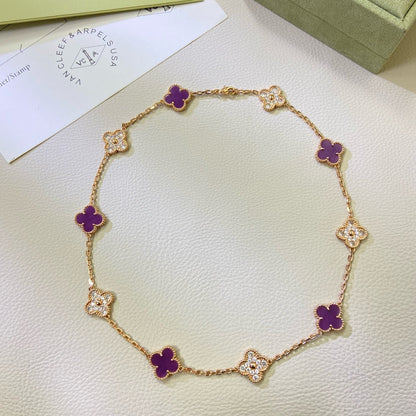 [Garvey ]CLOVER 10 MOTIFS  PURPLE VIOLET DIAMOND NECKLACE