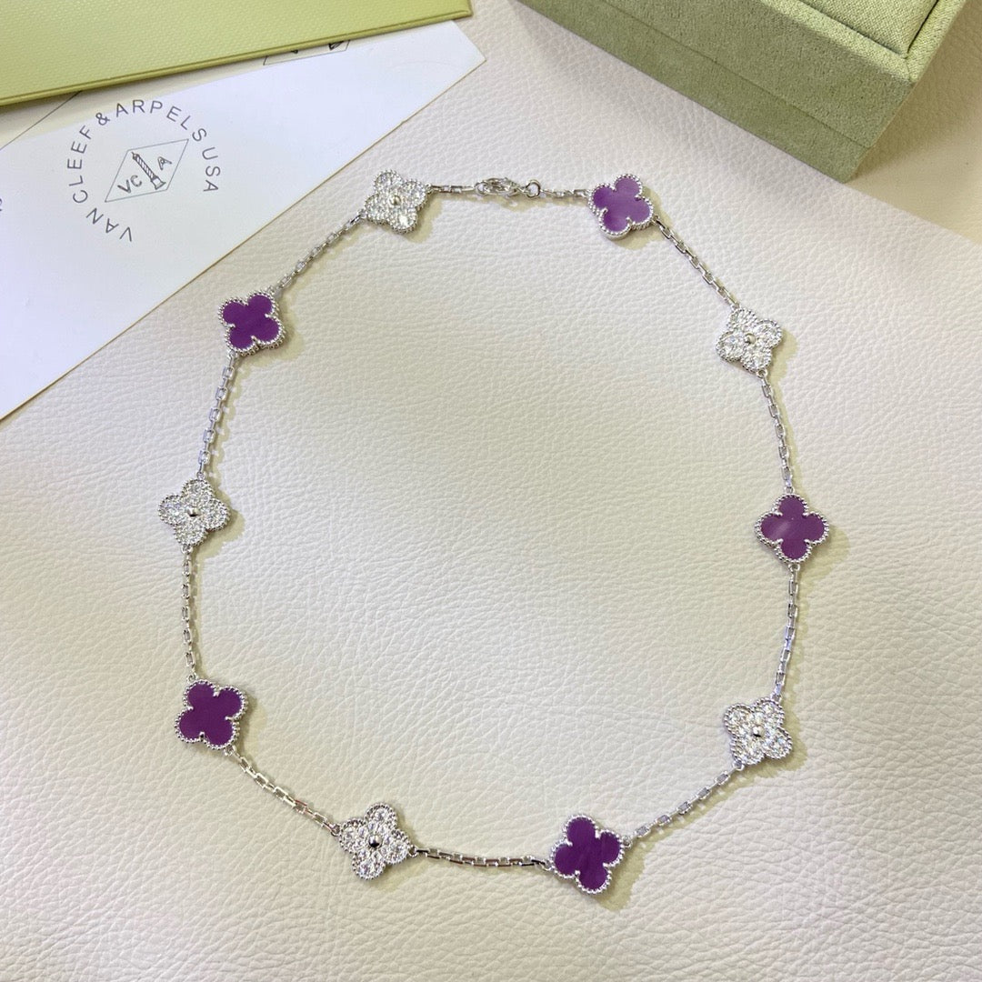 [Garvey ]CLOVER 10 MOTIFS  PURPLE VIOLET DIAMOND NECKLACE