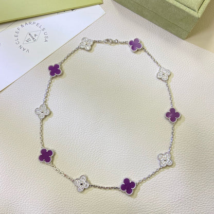 [Garvey ]CLOVER 10 MOTIFS  PURPLE VIOLET DIAMOND NECKLACE