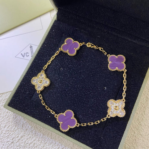 [Garvey ]CLOVER  5 MOTIFS  PURPLE VIOLET DIAMOND BRACELET