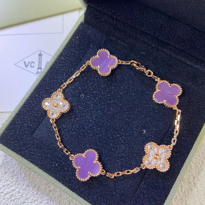 [Garvey ]CLOVER  5 MOTIFS  PURPLE VIOLET DIAMOND BRACELET