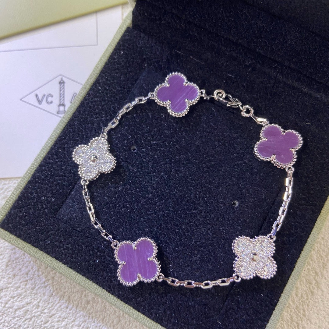 [Garvey ]CLOVER  5 MOTIFS  PURPLE VIOLET DIAMOND BRACELET