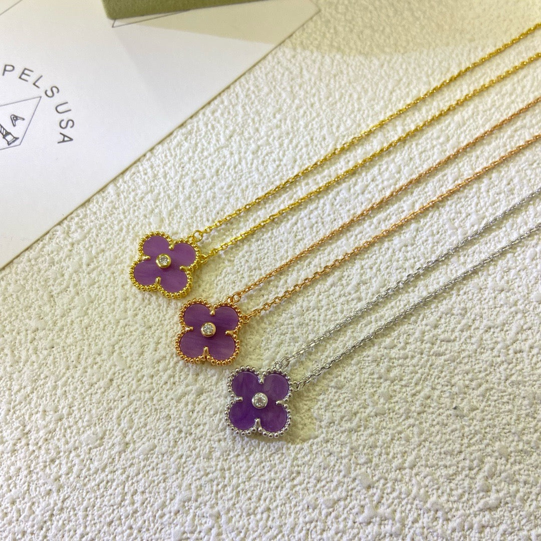 [Garvey ]CLOVER 15MM DIAMOND  PURPLE VIOLET NECKLACE