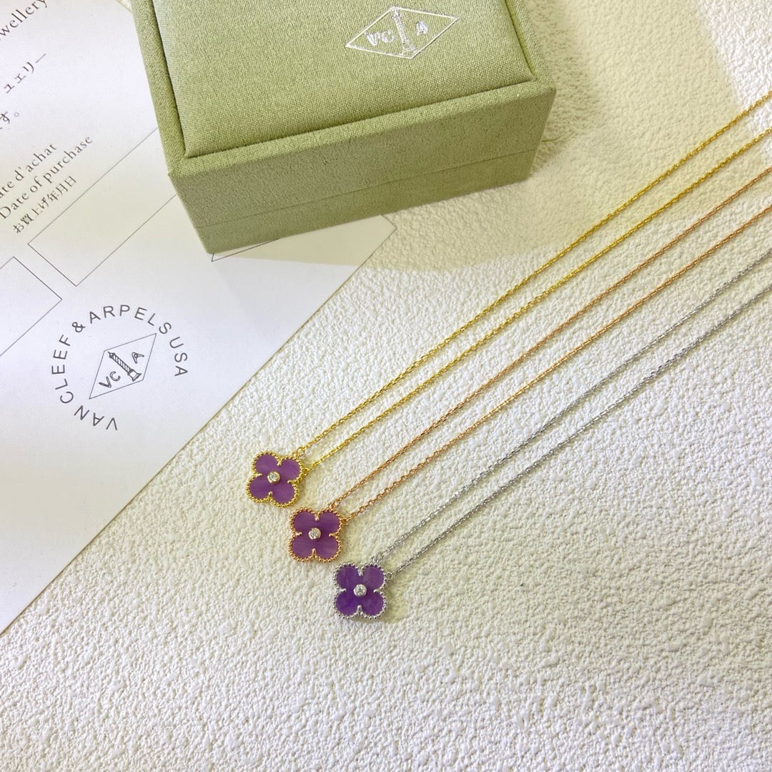 [Garvey ]CLOVER 15MM DIAMOND  PURPLE VIOLET NECKLACE