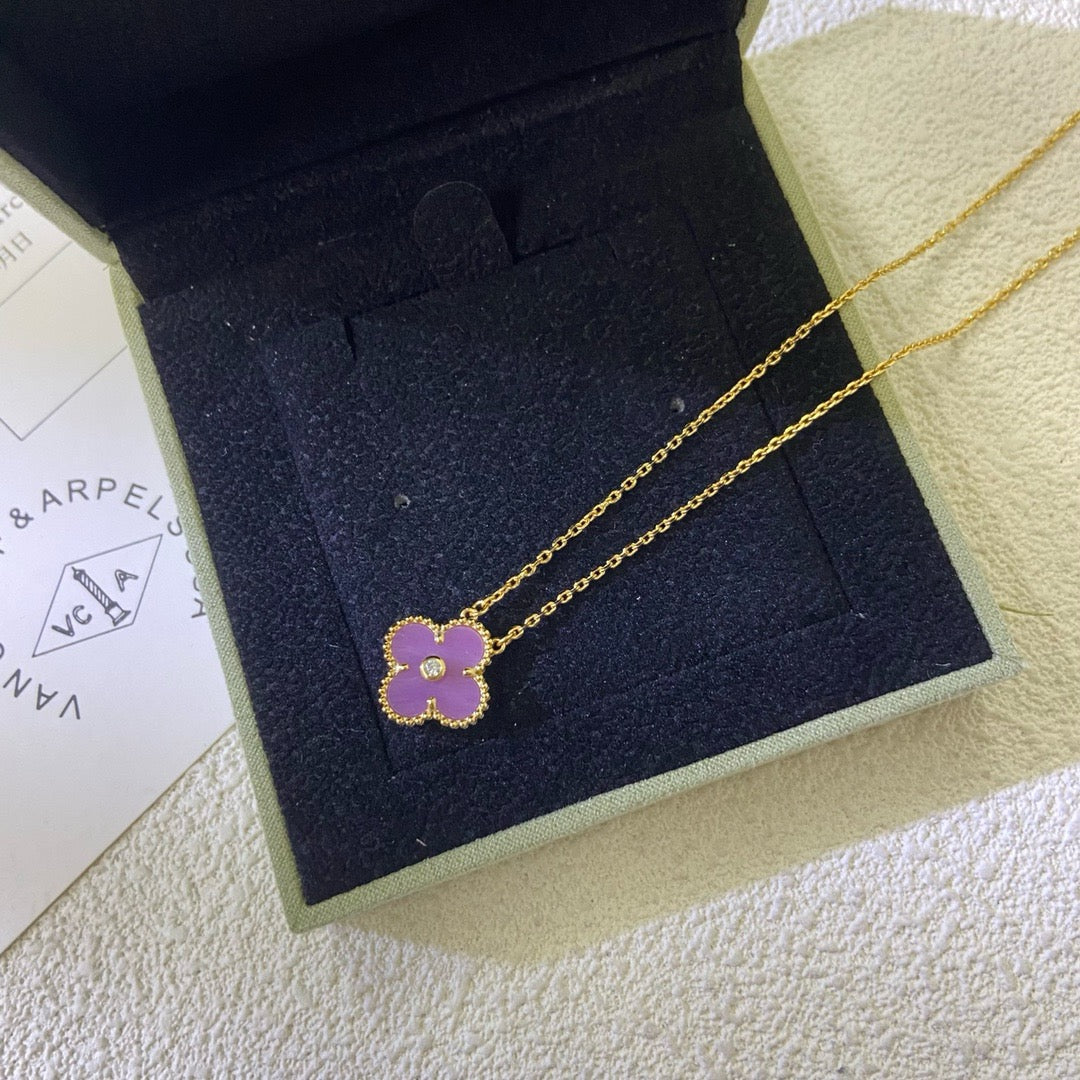 [Garvey ]CLOVER 15MM DIAMOND  PURPLE VIOLET NECKLACE