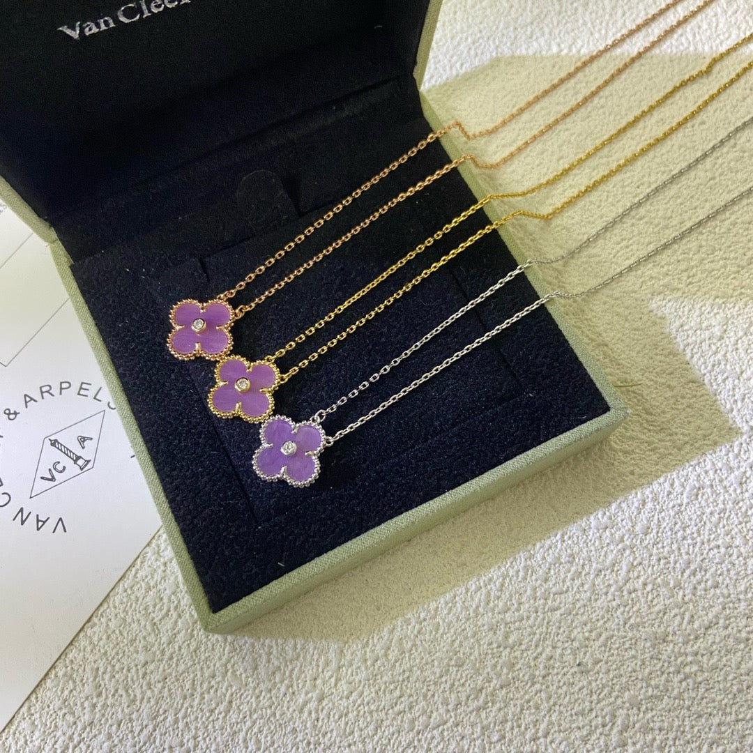 [Garvey ]CLOVER 15MM DIAMOND  PURPLE VIOLET NECKLACE