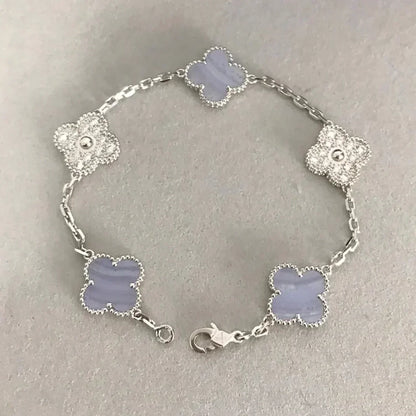 [Garvey]LUCKY CLOVER 5-MOTIF BRACELET - PURPLE CHALCEDONY COLLECTION