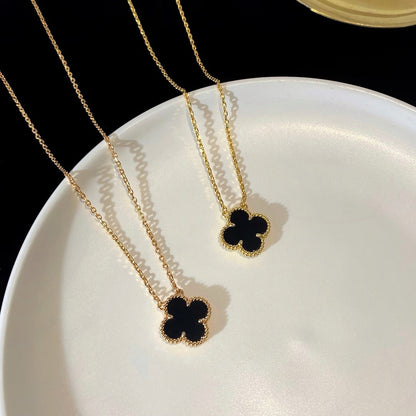 [Garvey ]CLOVER 15MM BLACK ONYX SINGLE FLOWER NECKLACE