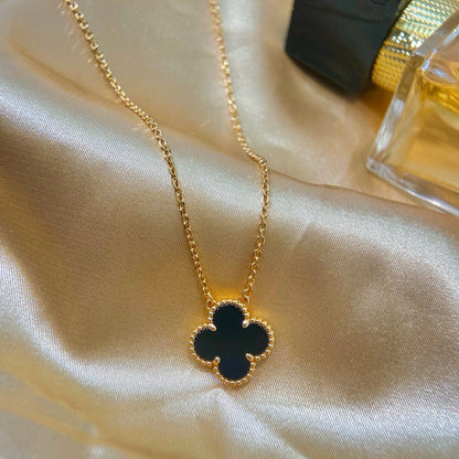 [Garvey ]CLOVER 15MM BLACK ONYX SINGLE FLOWER NECKLACE