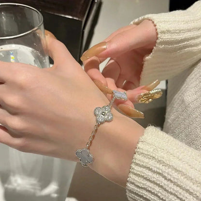 [Garvey]LUCKY CLOVER 5-MOTIF BRACELET - PURPLE CHALCEDONY COLLECTION