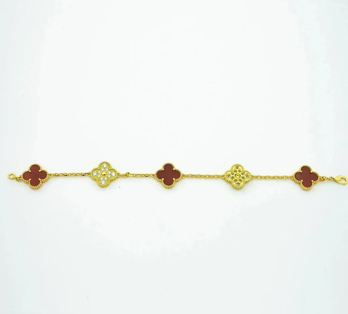 [Garvey]LUCKY CLOVER 5-MOTIF BRACELET - RED CARNELIAN COLLECTION