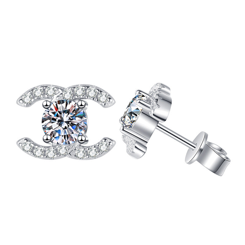 [Garvey]CHIC INTERLOCKING DOUBLE-C MOISSANITE STUD EARRINGS
