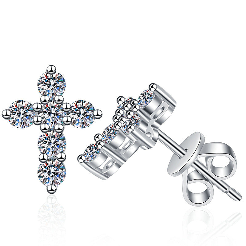 [Garvey]SPARKLING CROSS MOISSANITE STUD EARRINGS