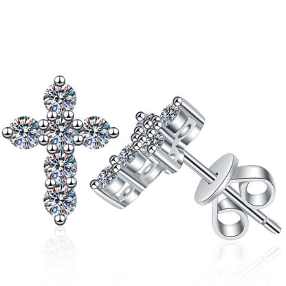[Garvey]SPARKLING CROSS MOISSANITE STUD EARRINGS