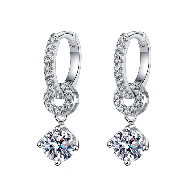 [Garvey]INTERLOCKING DOUBLE RING MOISSANITE DROP EARRINGS