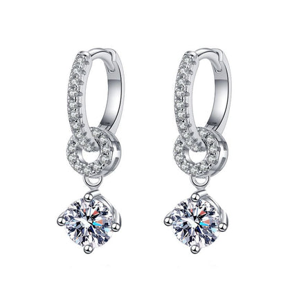 [Garvey]INTERLOCKING DOUBLE RING MOISSANITE DROP EARRINGS