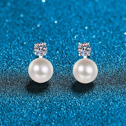 [Garvey]ELEGANT NATURAL PEARL & MOISSANITE DROP EARRINGS