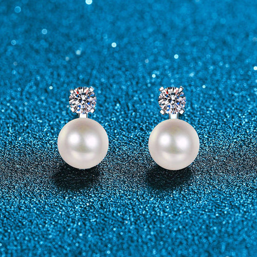 [Garvey]ELEGANT NATURAL PEARL & MOISSANITE DROP EARRINGS