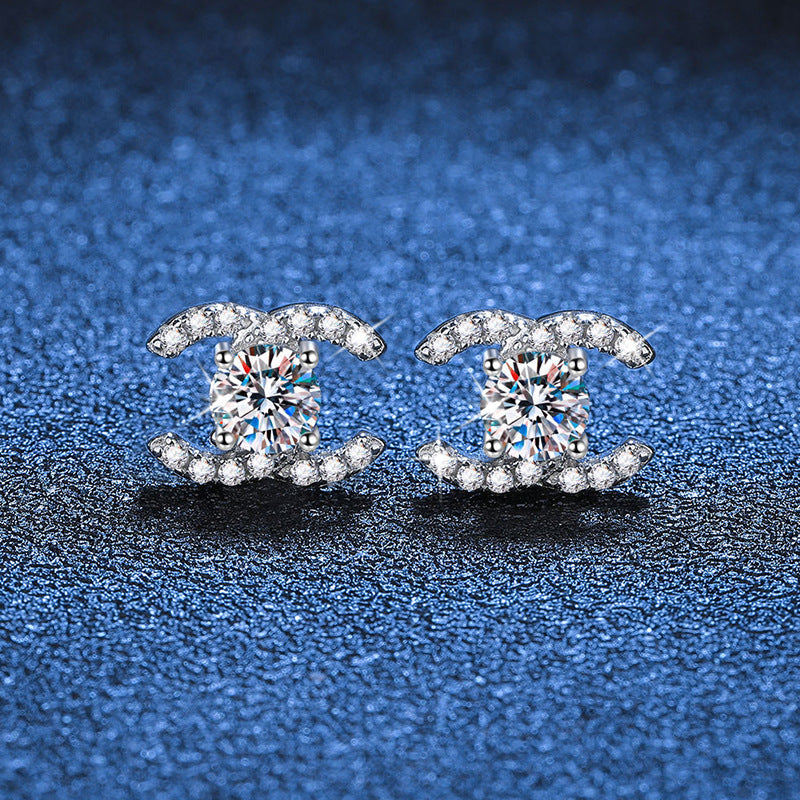[Garvey]CHIC INTERLOCKING DOUBLE-C MOISSANITE STUD EARRINGS