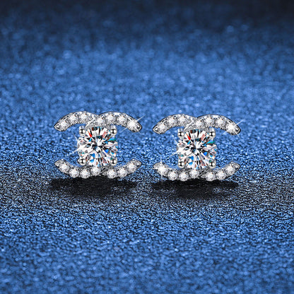 [Garvey]CHIC INTERLOCKING DOUBLE-C MOISSANITE STUD EARRINGS