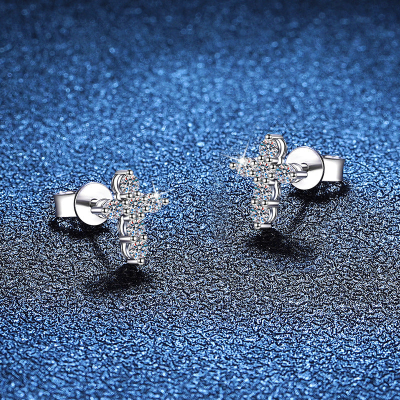 [Garvey]SPARKLING CROSS MOISSANITE STUD EARRINGS